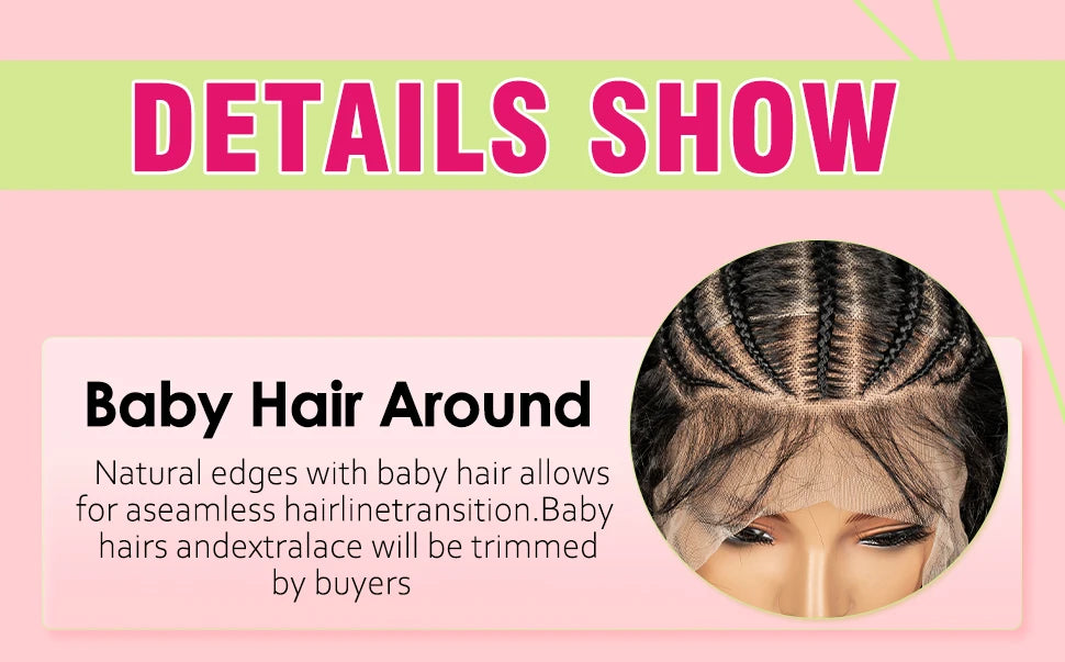 Half Braided Hair Wigs With Baby Natural Cornrow Synthetic Hair wig Deep Wave Full Lace Wigs 26 inch For Black Women