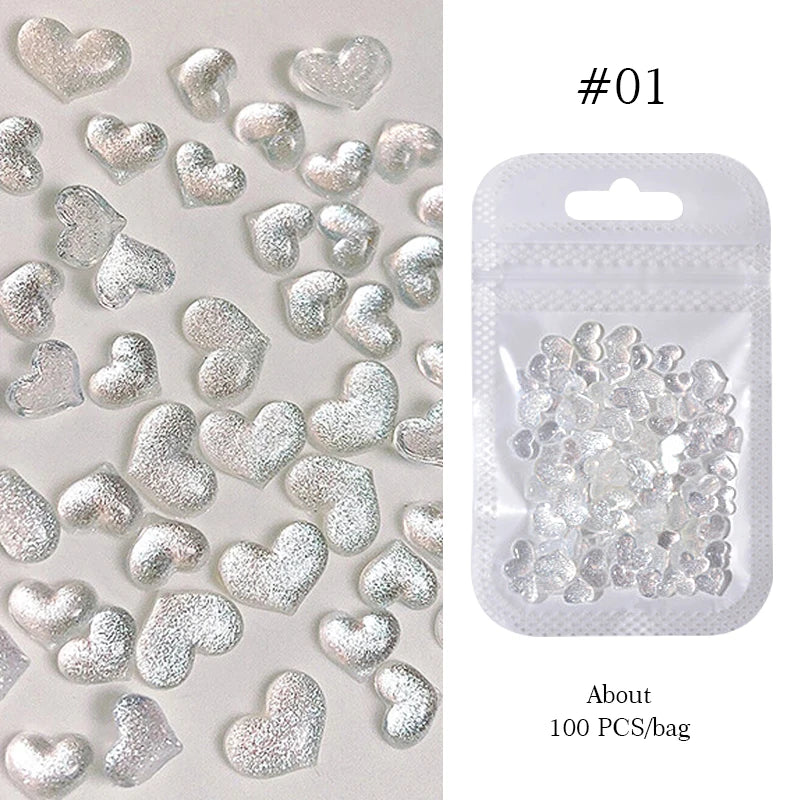 100/200pcs 3D Mixed Nail Decorations Kawaii Heart Flower Bear Pearl Design Rhinestone Nail Art Charms Jewelry Manicure Accessory