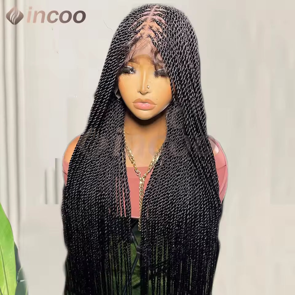 Incoo Synthetic Twist Braided Wigs For Black Women Box Braided Full Lace Front Wig Faux Locs Wig Goddess Braids Wigs