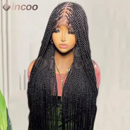 Incoo Synthetic Twist Braided Wigs For Black Women Box Braided Full Lace Front Wig Faux Locs Wig Goddess Braids Wigs