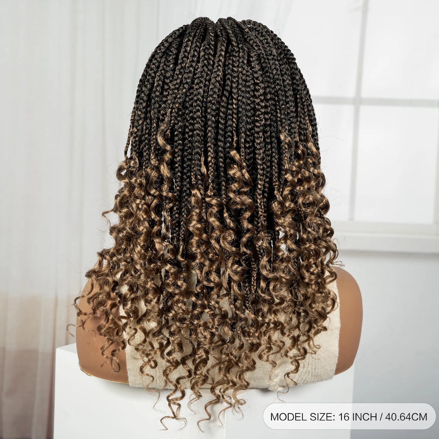 Knotless Box Boho Braided Wigs with Curly Ends Synthetic Full Lace Braided Lace Wigs Short Braided Bob Wig for Black Women