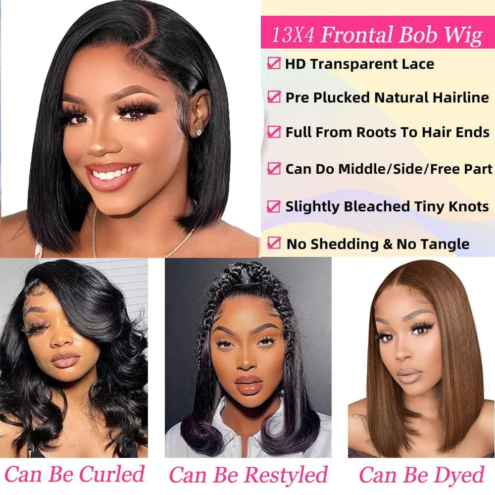 Bob Wig Human Hair 13x4 HD Lace Front Wigs Human Hair Pre Plucked Bob Wig for Women Glueless with Baby Hair Straight Short Wigs Natural Black 99J Burgundy Chocolate Brown 613 blonde