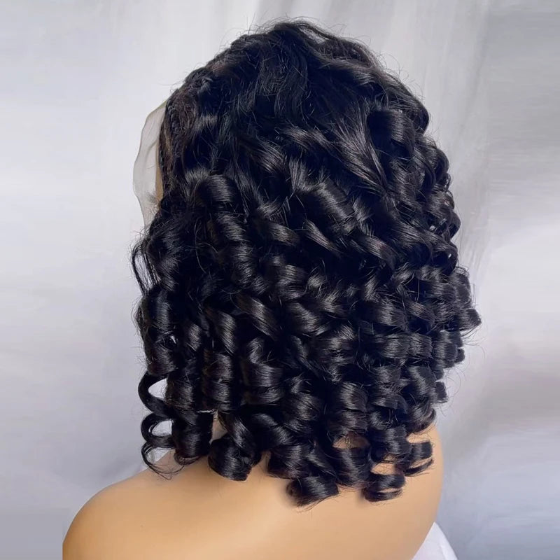 Bouncy Curly 13x4 Lace Braided Short Curly Wigs 100% Human Hair Loose Wave Transparent Lace Brazilian Virgin Hair Remy Soft