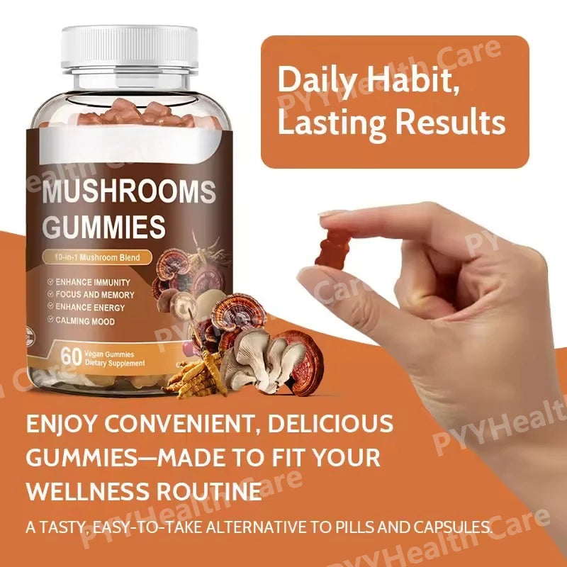 Mushroom Gummies Brain Boosting and Immune Support Agents Lion's Mane Mushrooms Ganoderma Lucidum Intellectual and Relaxing