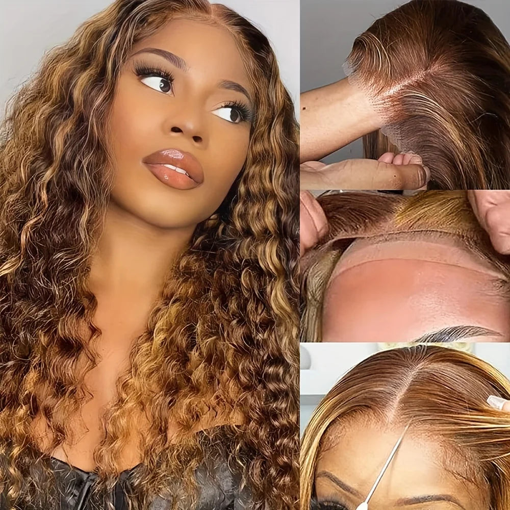 200% 13x4 Highlight Human Hair Wig Deep Wave Lace Front Wig For Women 13x4 Ombre Lace Frontal Wig Human Hair Free Part Pre