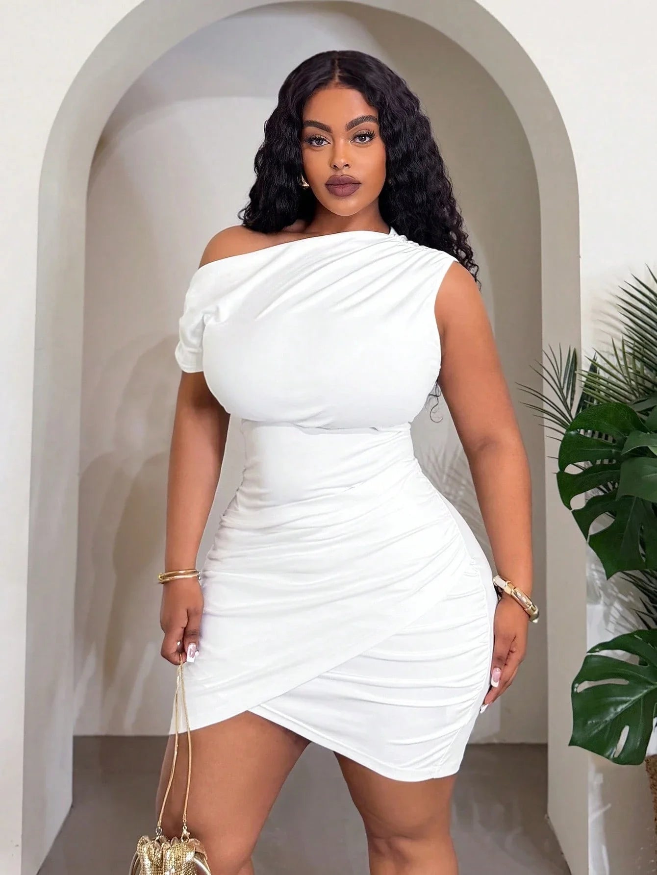 Elegant Asymmetrical Off Shoulder Ruched Mini Dress For Party Evening Wedding