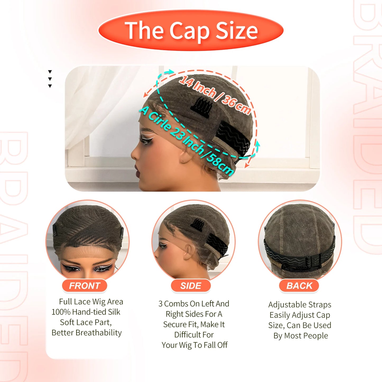 Short Natural Cornrow Braided Wigs Synthetic Full Lace Bantu Braided Wigs Knotless Braids Wigs with Baby Hair for Black Women