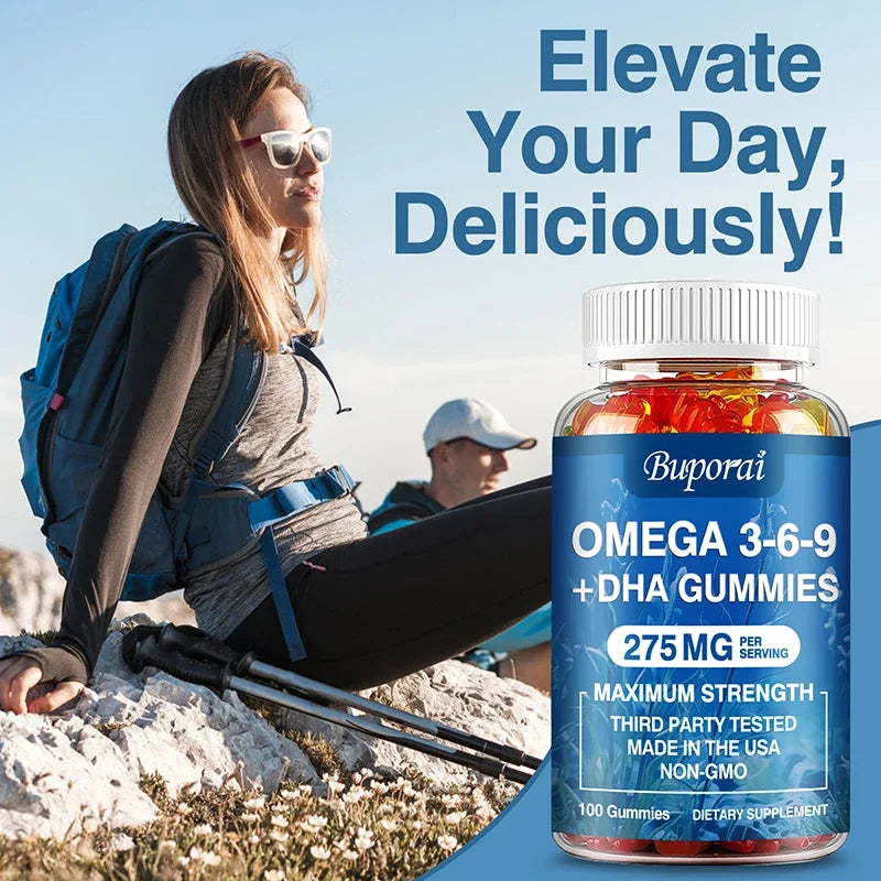 Omega 3 6 9 + DHA Gummies - Improves Circulation & Increases Antioxidant Activity, Supports Eye, Skin, Brain and Immune Health