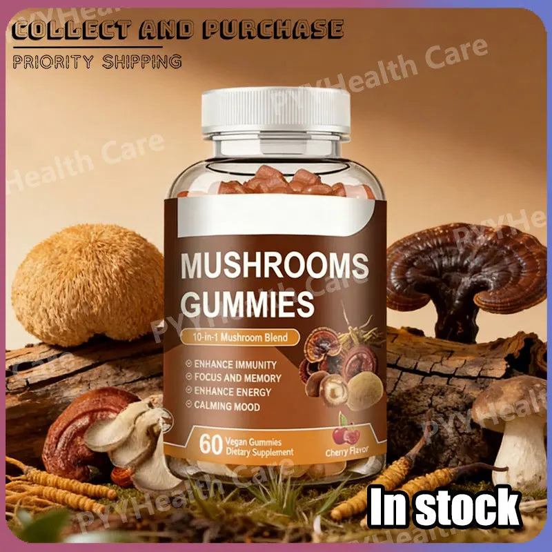 Mushroom Gummies Brain Boosting and Immune Support Agents Lion's Mane Mushrooms Ganoderma Lucidum Intellectual and Relaxing