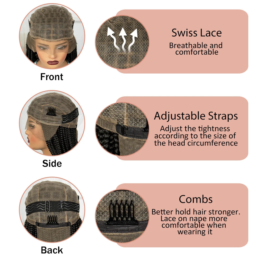 Knotless Box Boho Braided Wigs with Curly Ends Synthetic Full Lace Braided Lace Wigs Short Braided Bob Wig for Black Women