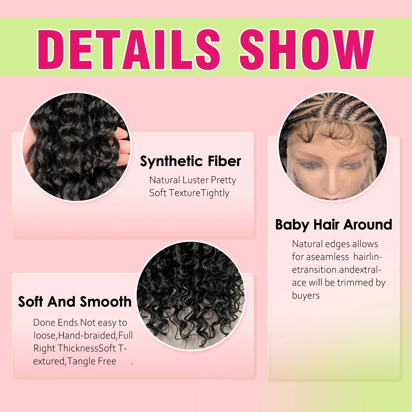 14/22inch Lemonade Braid Synthetic Cornrow Braided Wigs Deep Wave Pre-plucked Baby Hair For Black Women