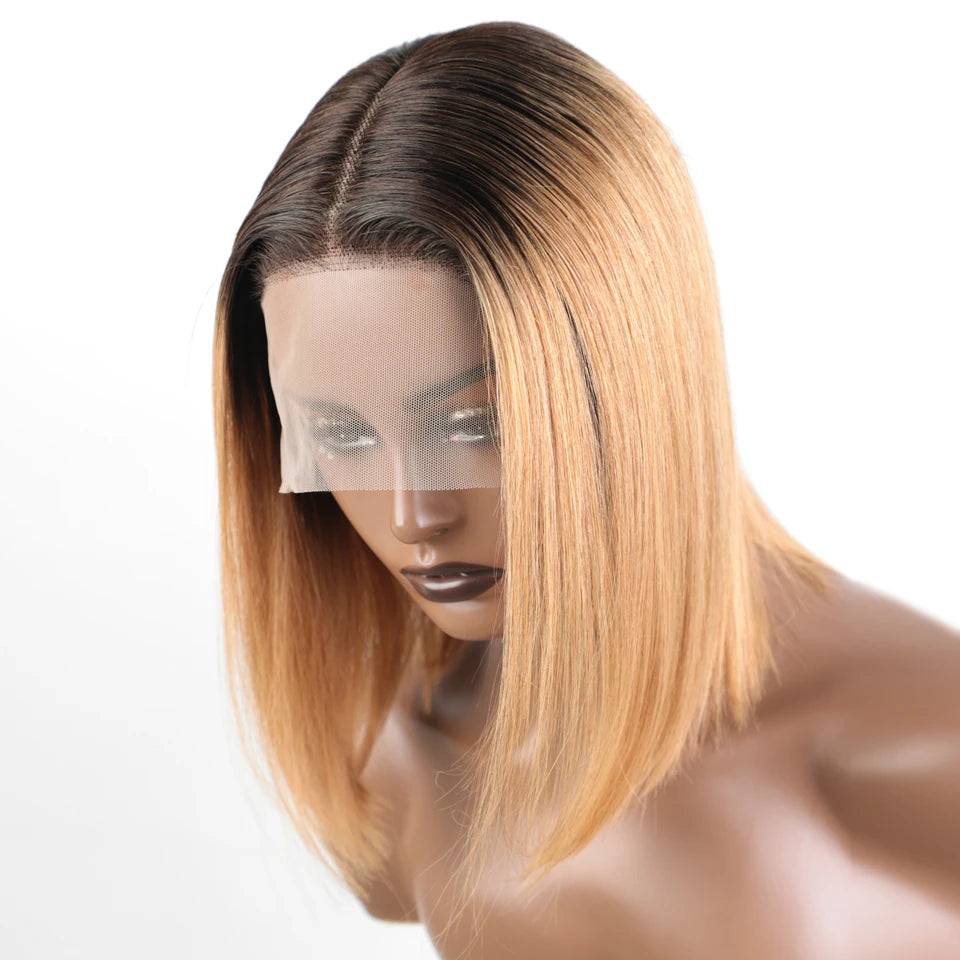 Lekker Blonde Long Pixie Cut Straight Bob 13x1 T Lace Front 100% Human Hair Wigs For Women Glueless Brazilian Remy Hair Colored