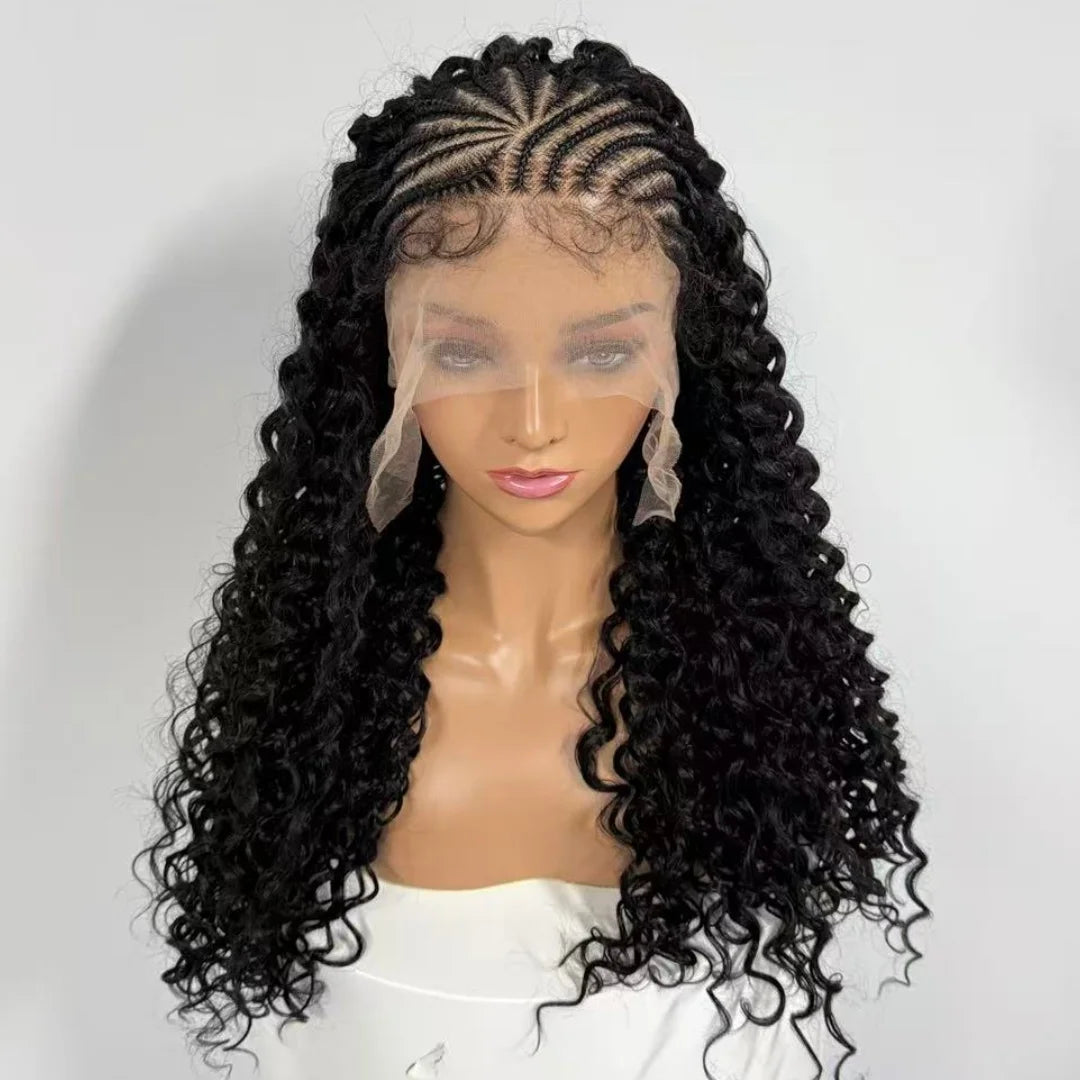 14/22inch Lemonade Braid Synthetic Cornrow Braided Wigs Deep Wave Pre-plucked Baby Hair For Black Women