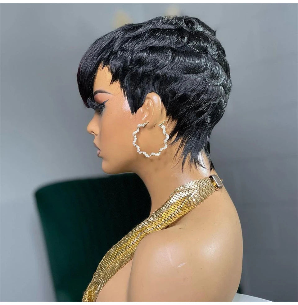 Short Pixie Cut Wigs Human Hair Blonde Green Highlight Short Bob Wigs 613 Burgundy 99J Colored Brown full Machine made Wigs