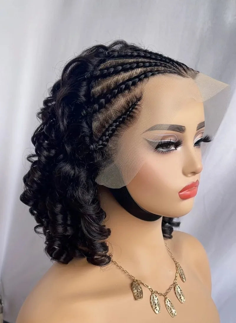 Bouncy Curly 13x4 Lace Braided Short Curly Wigs 100% Human Hair Loose Wave Transparent Lace Brazilian Virgin Hair Remy Soft