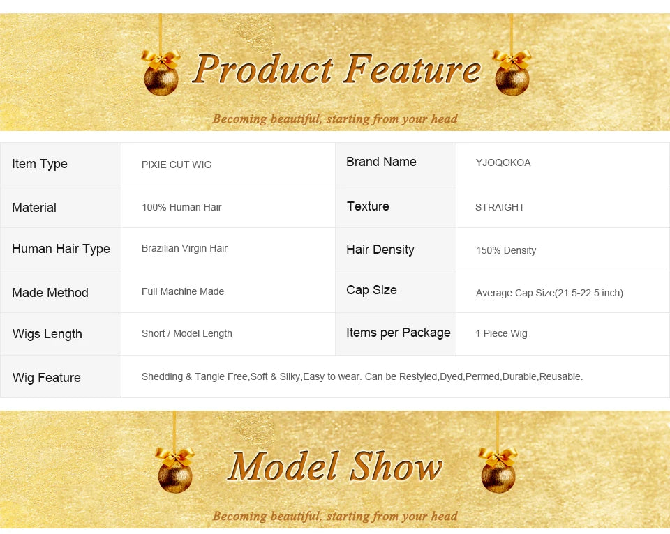 Short Bob Straight Human Hair Wigs Natural Black Brazilian Virgin Hair Pixie Cut Wig For Black Women Full Machine Made Wigs