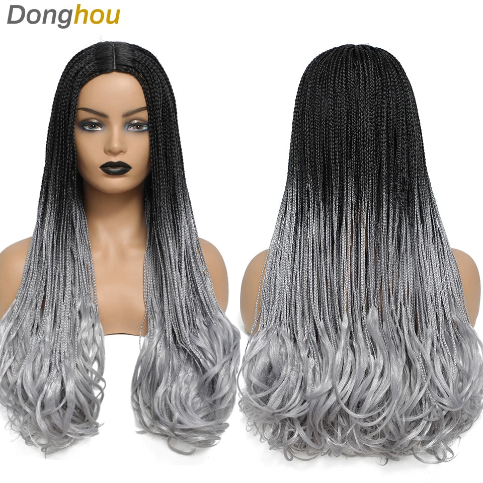 26 Inch Long Box Braided Wigs For Women Synthetic Perruque Tresse Africaine Micro Twist Box Braid Crochet Hair Curly Ends Wig