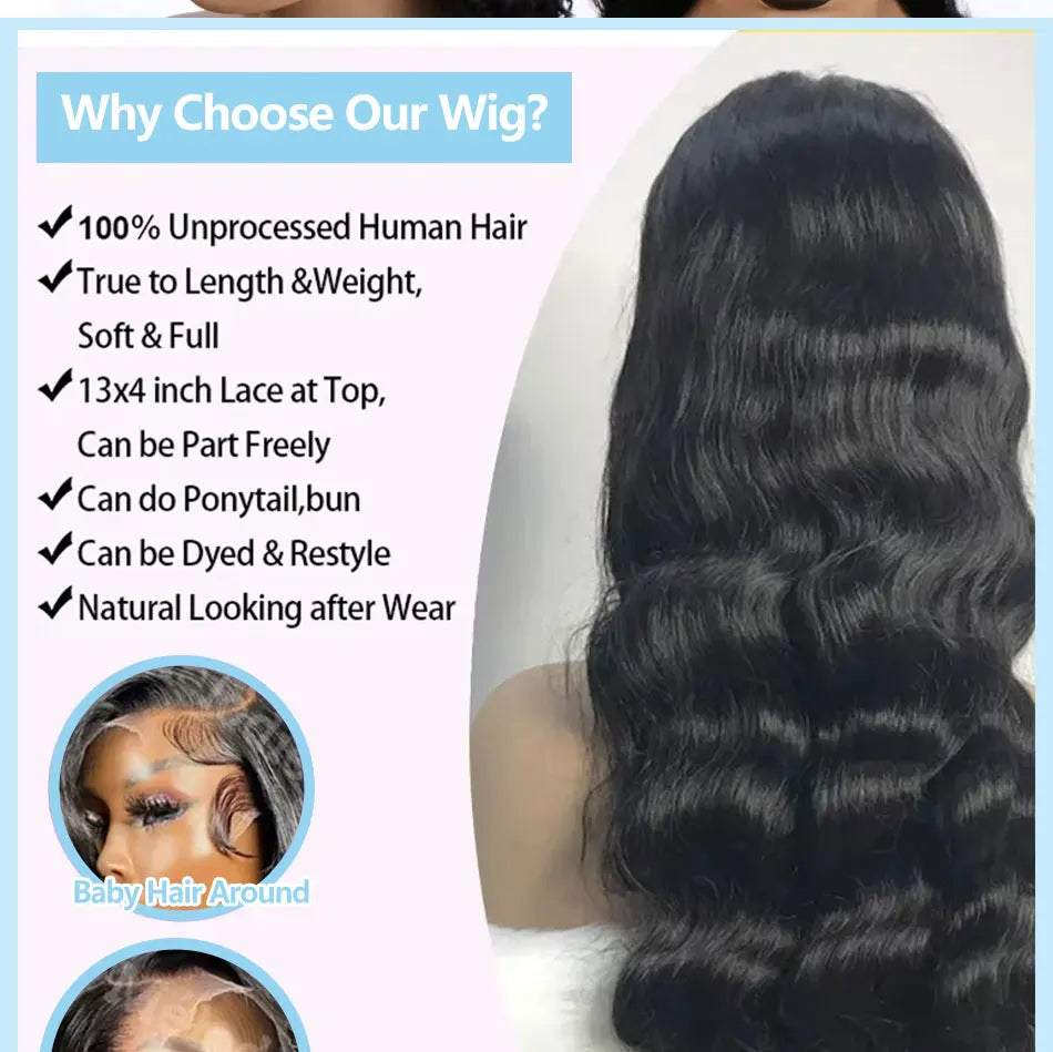 250 density 40 Inch Body Wave 13x6 Transparent Lace Frontal Wig Human Hair Ready 5x5 Glueless HD Closure 13x4 Lace Front Wigs
