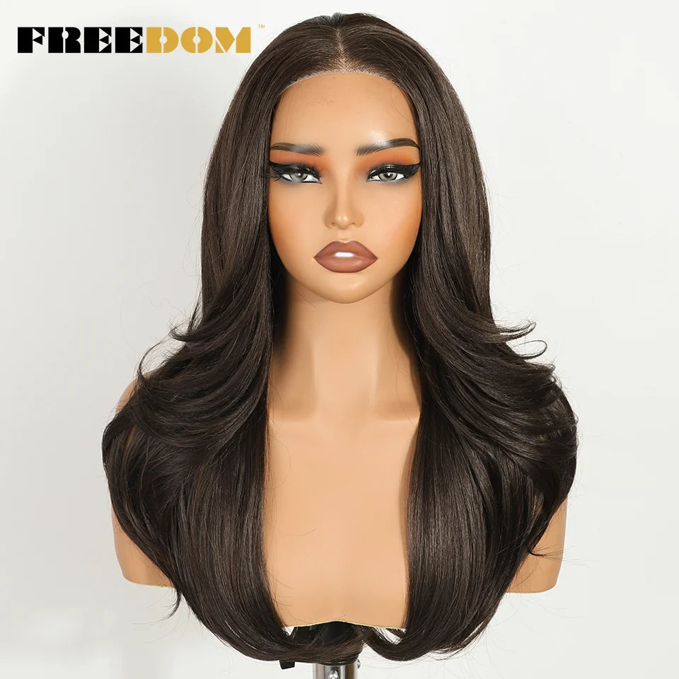 FREEDOM Layered Synthetic Lace Front Wigs For Women 20 Inch Ombre Blonde Wavy  6X4 Pre Plucked Wear And Go Glueless Lace Wigs