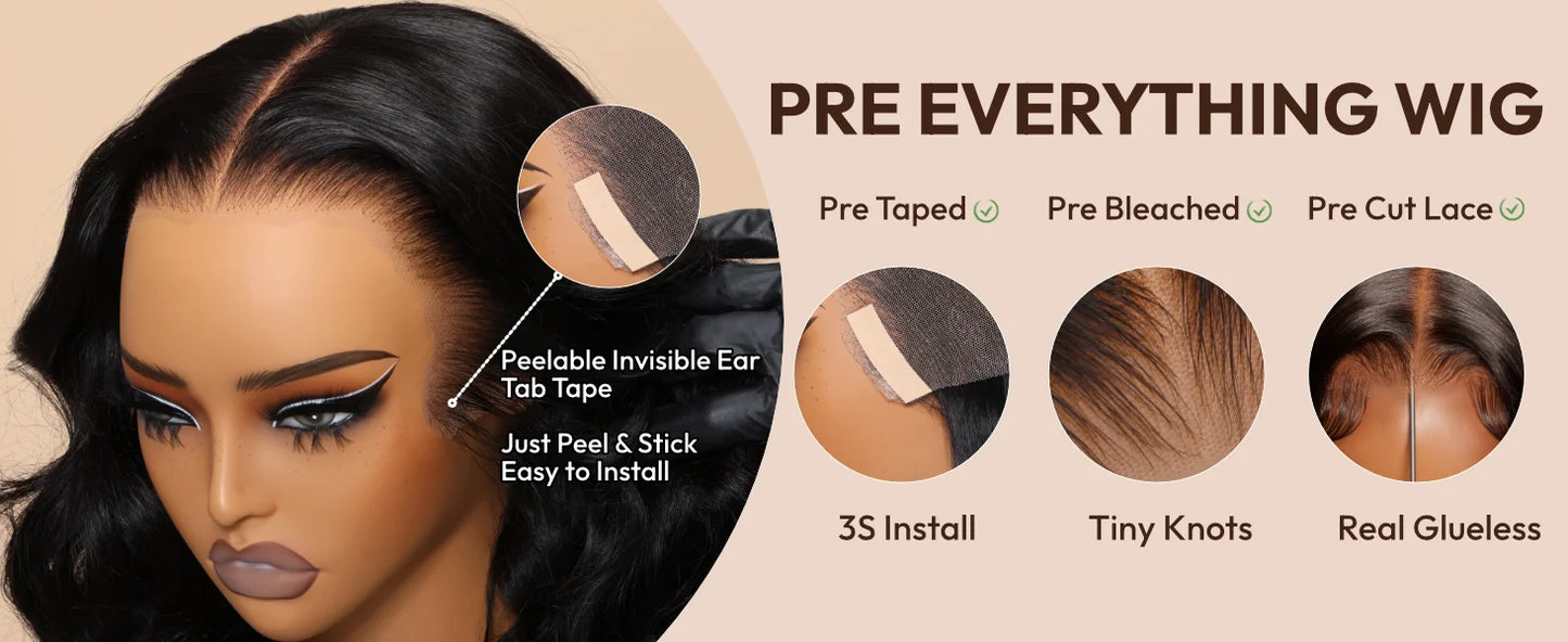 UNice 13x4 Pre-Everything™ Lace Frontal Black Cherry Water Wave Human Hair Wig Pull & Go Drawstring Glueless Wig 150% Density