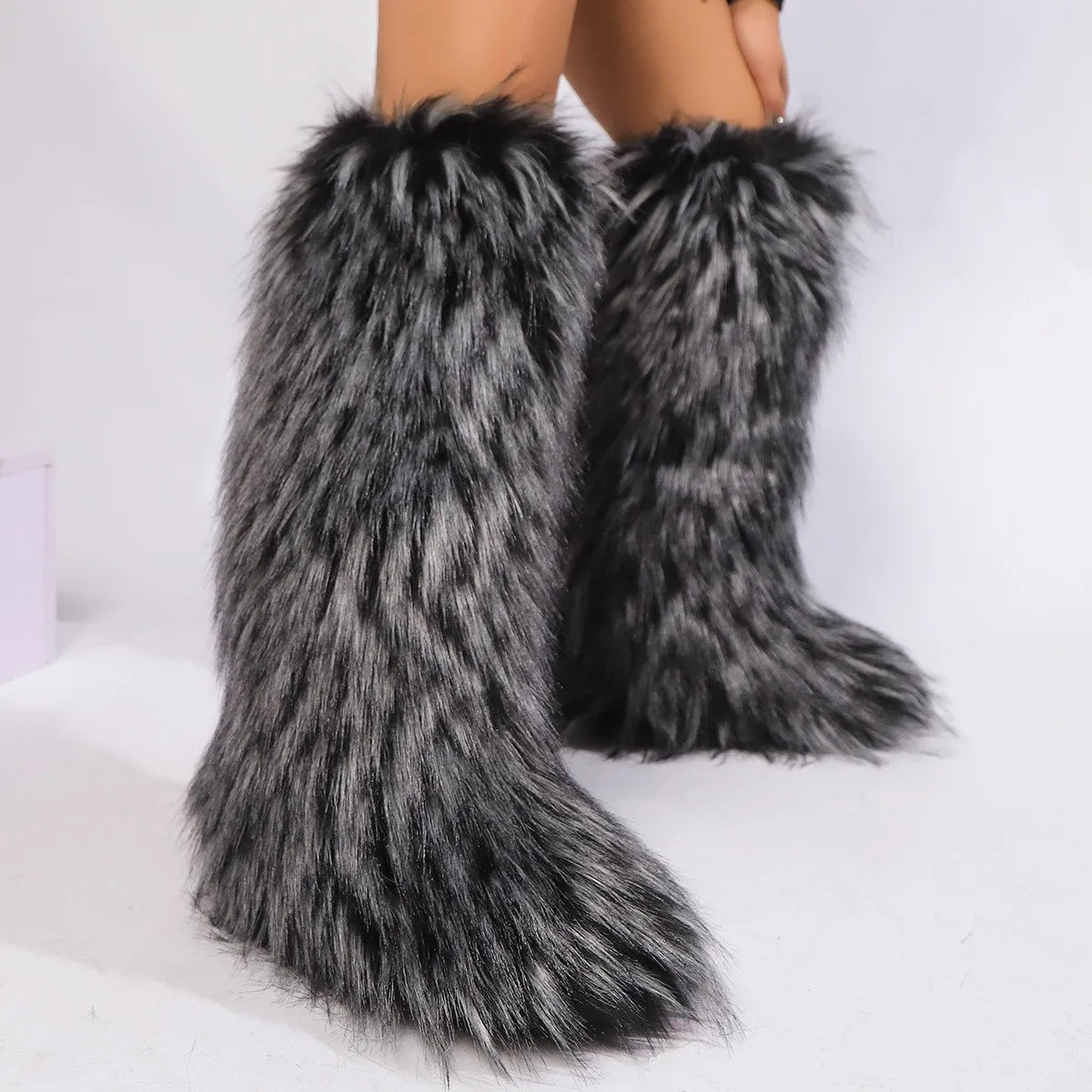 Winter Women Snow Boots Faux Fur Long Boots Warm Plush Platform Knee-high Boot Outdoor Furry Cute Over-the-knee Boots Girls Y2K
