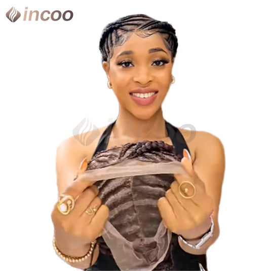 12 Inch African Cornrow Box Braids Bun Short Synthetic Full Lace Braided Wigs Glueless Natural Looking Box Braids Hair for Women