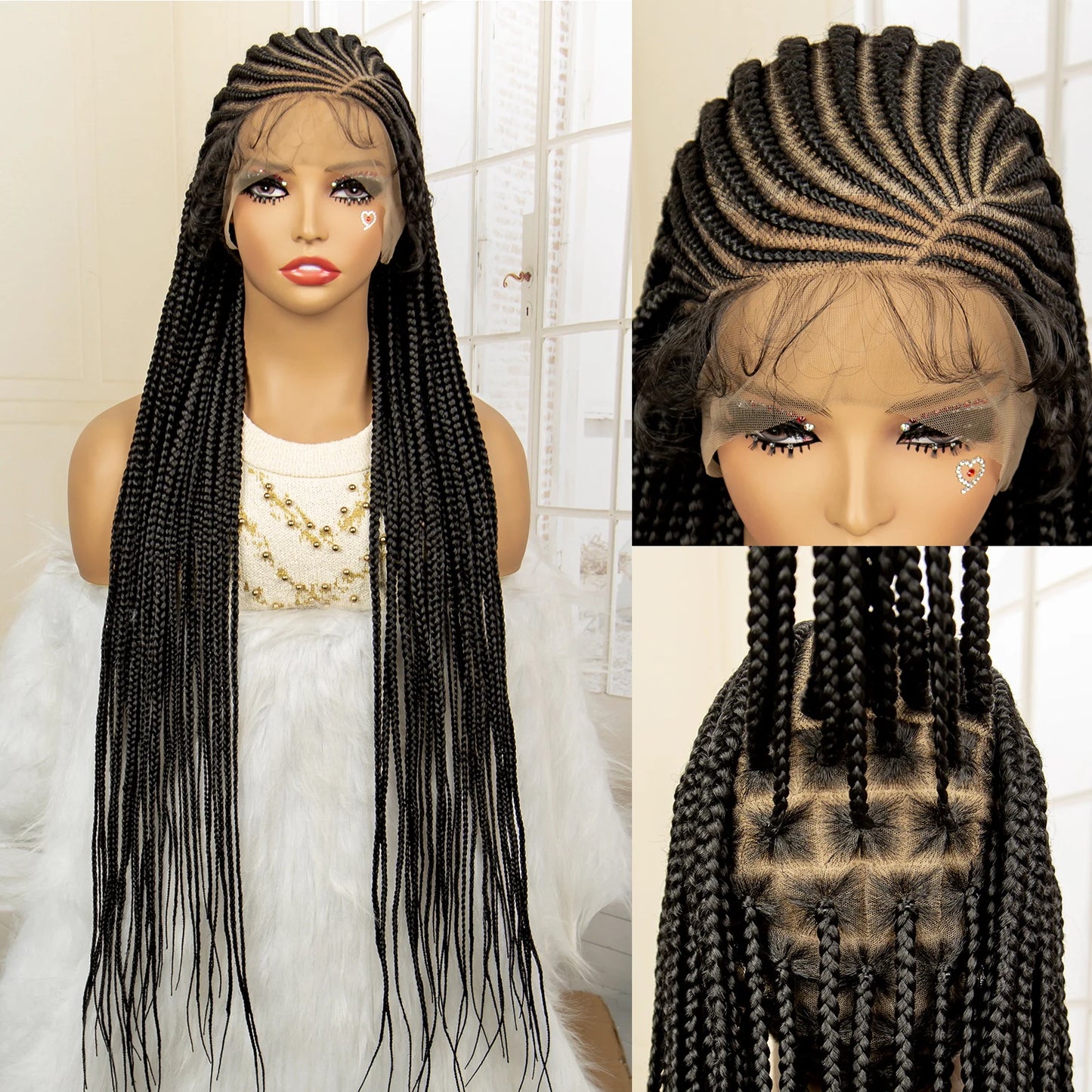 Full Lace Cornrow Braided Wigs for Black Women Handmade Synthetic Long Box Braided Wig with Baby Hair Lace Front Braids Wigs