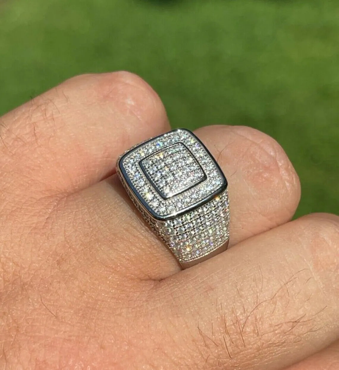 Square Micro Pave Set CZ Ring Cluster Iced Out Band Mens Bling Zircon Little Finger Ring for Men Hip Hop Rapper Jewelry