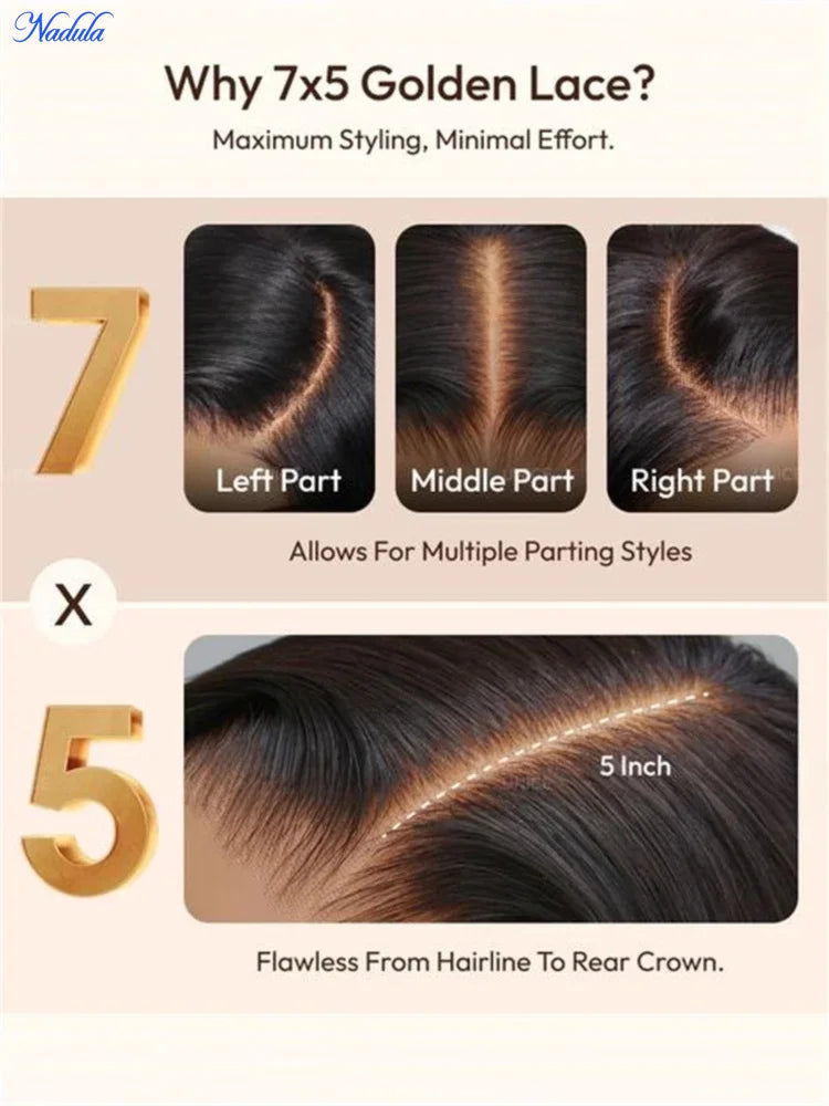 Nadula Highlights Blonde Human Hair Wig with Face-Framing Loose Wave 7x5 Pre Cut HD Transparent Lace Glueless Wig 100% Human Hair Pre Bleached Knots Pre Plucked Put and Go Drawstring Wig for All Heads Sizes Last More Than 1 Y
