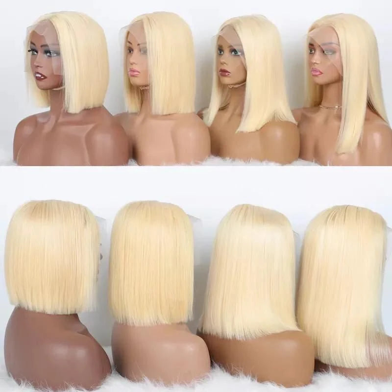 613 Honey Blonde 13x4 HD Transparent Lace Short Bob Wig Pre-Plucked Straight Full Frontal Human Hair Wig for Women