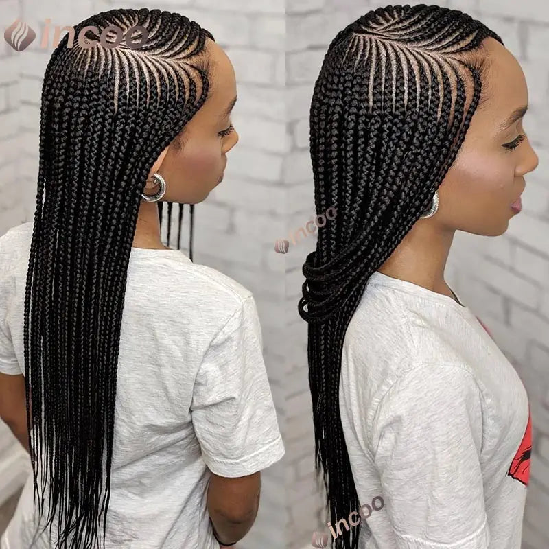 36inch Synthetic Twist Braided Wigs for Black Women Box Braided Full Lace Front Wig Adjustable Side Part Knotless Braids Wig