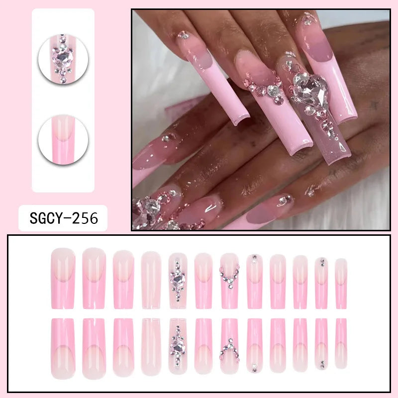 24 Long Coffin Wholesale fake nails art, latest finger artificial nail press on nails
