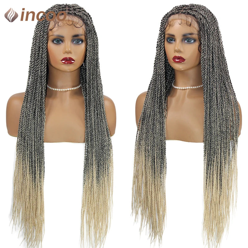 Full Lace Frontal Wigs Synthetic Twist Braided Wigs For Black Women Box Braided Lace Front Wig Faux Locs Wig Goddess Braids Wigs