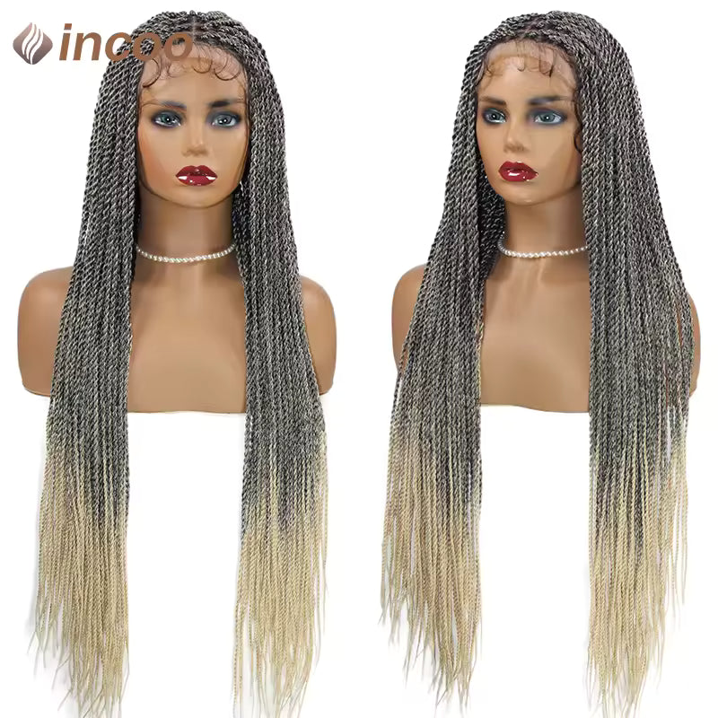 Incoo Synthetic Twist Braided Wigs For Black Women Box Braided Full Lace Front Wig Faux Locs Wig Goddess Braids Wigs