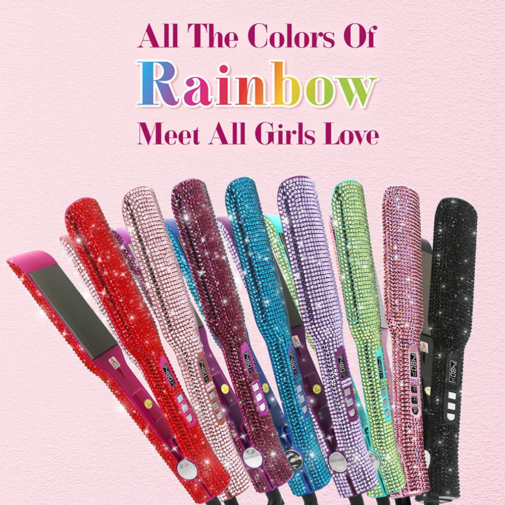 Rhinestone Flat Iron For a Perm Titanium Straightening Irons LCD Display Floating 2 Inches Wide Plate Hair Straightener Curler