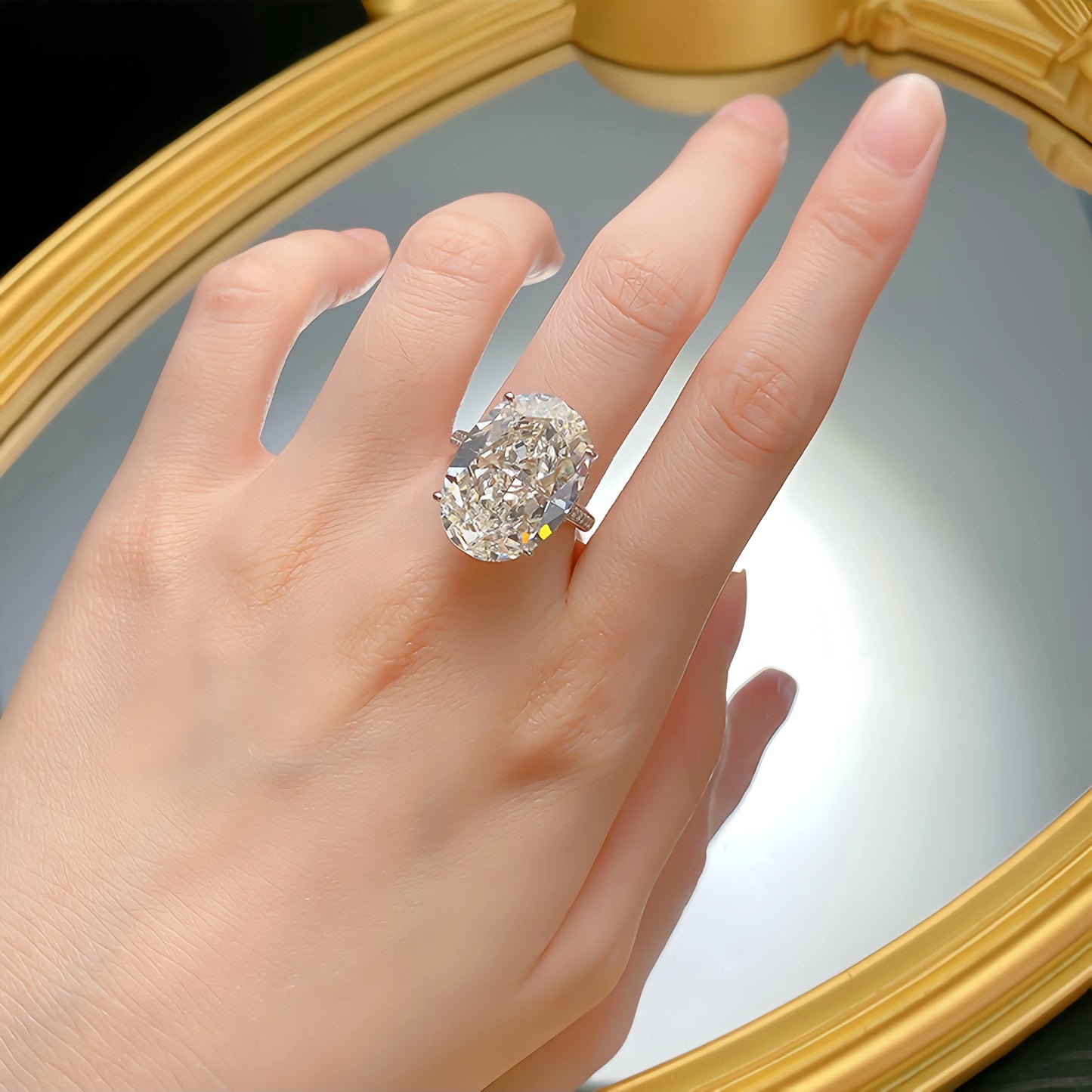 Onnelik S925 Sterling Silver 20CT Large Carat Moissanite Egg Shape Ring Minimalist Band Luxury Jewelry for Women Elegant Gifts