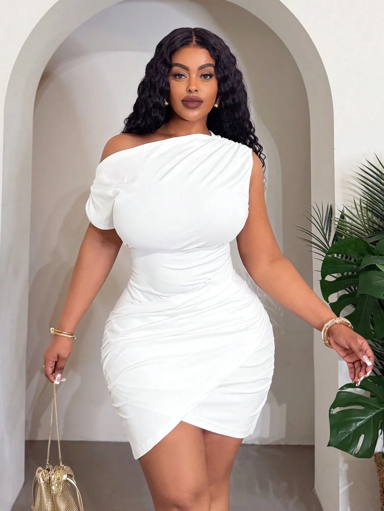 Elegant Asymmetrical Off Shoulder Ruched Mini Dress For Party Evening Wedding