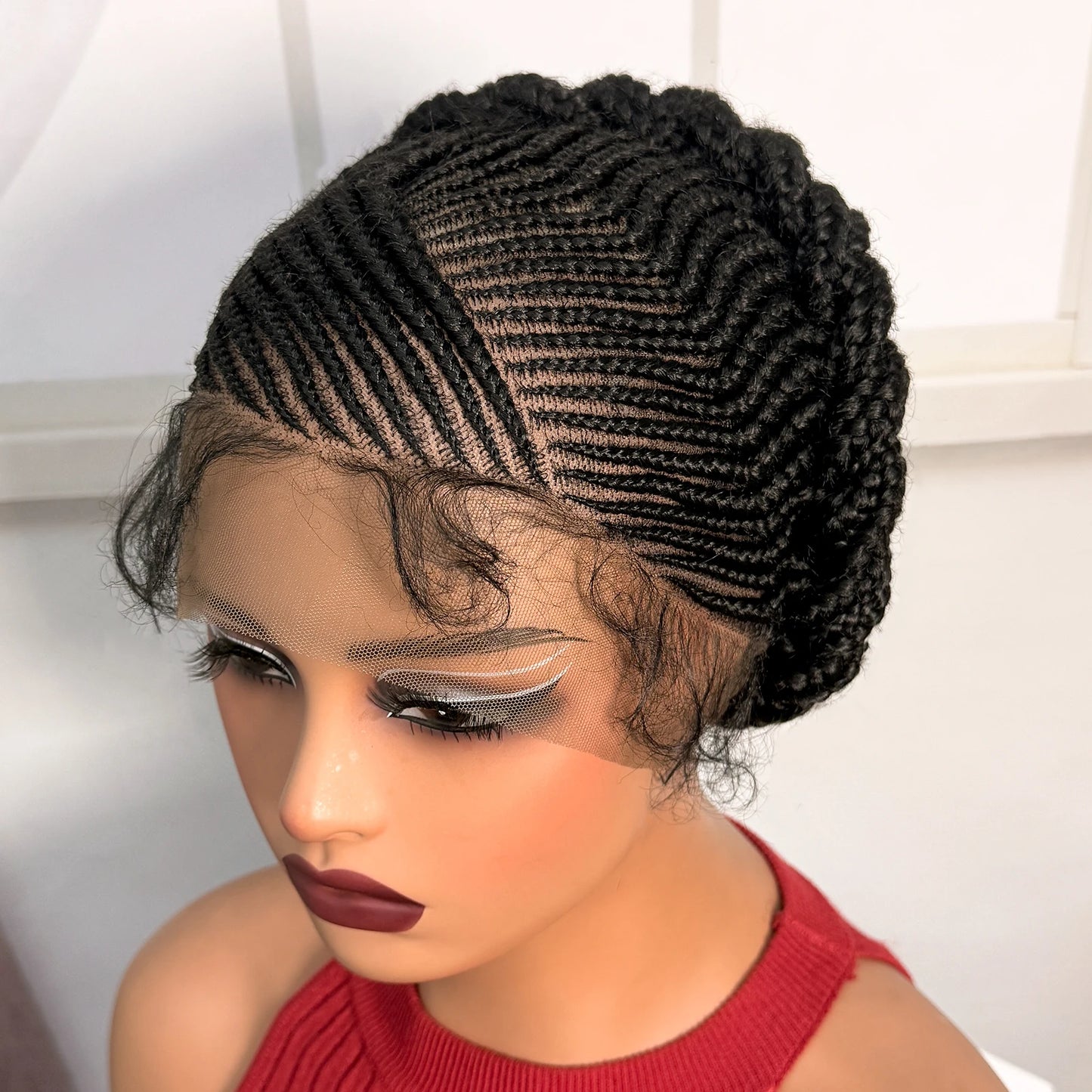 Short Natural Cornrow Braided Wigs Synthetic Full Lace Bantu Braided Wigs Knotless Braids Wigs with Baby Hair for Black Women