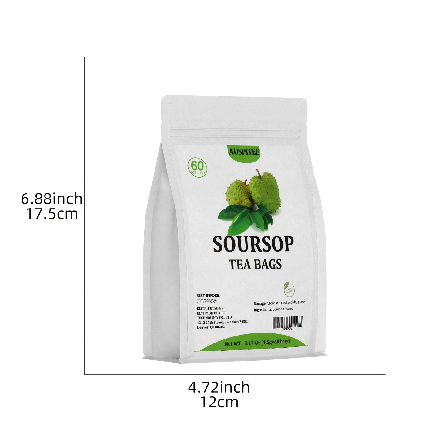Premium Soursop Graviola Leaves Tea 3.17Oz(1.5g X 60bags) Herbal Tea Without Additives And Caffeine Perfect for Gifting.