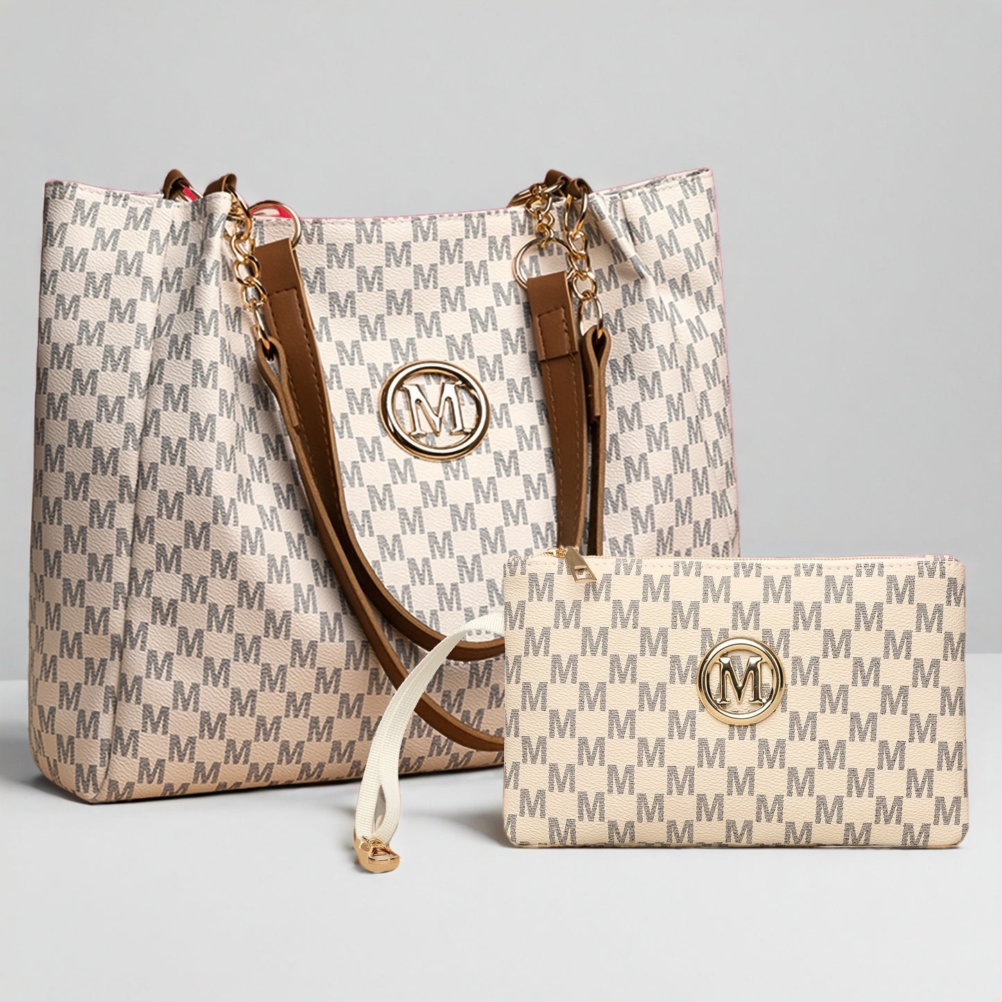 Perfect Lily "M" Logo Tote Bag - Elegant Black & White Checkered Shoulder Bag with Golden Hardware, Large Capacity for Daily Commute, Shopping, Travel - Ideal Gift for Women, Commute Bag|Checkered Pattern Bag|Durable Zippers,