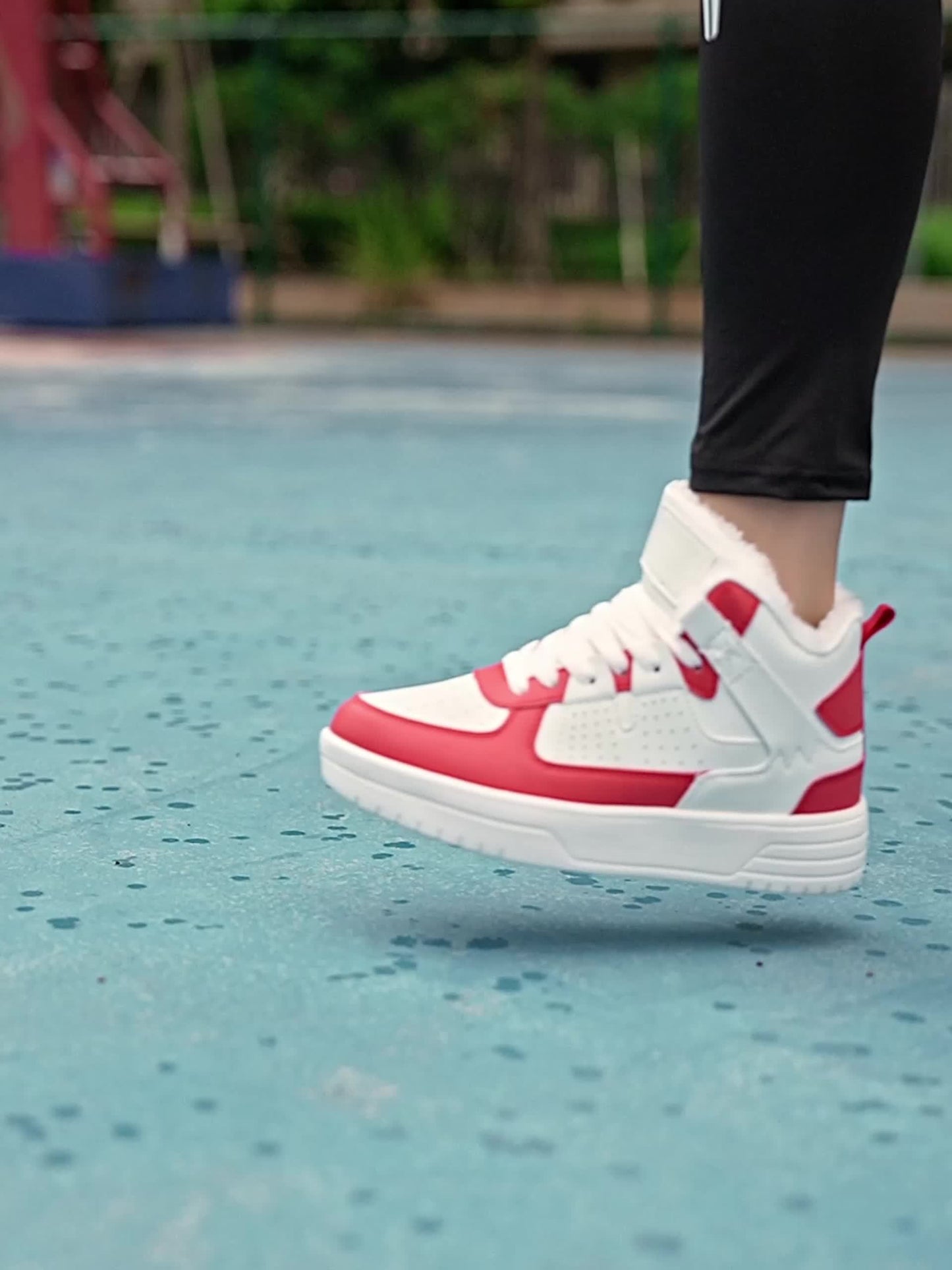 WANWEISI Men's Winter High-Top Thick-Sole Sneakers with Plush Fleece Lining - Heavy-Duty & MD Sole, Lace-Up Winter Boots for Hiking, Outdoor, Casual & Casual Attire - Warm Thermal Insulation, Cushioned Comfort, White/Black/Re