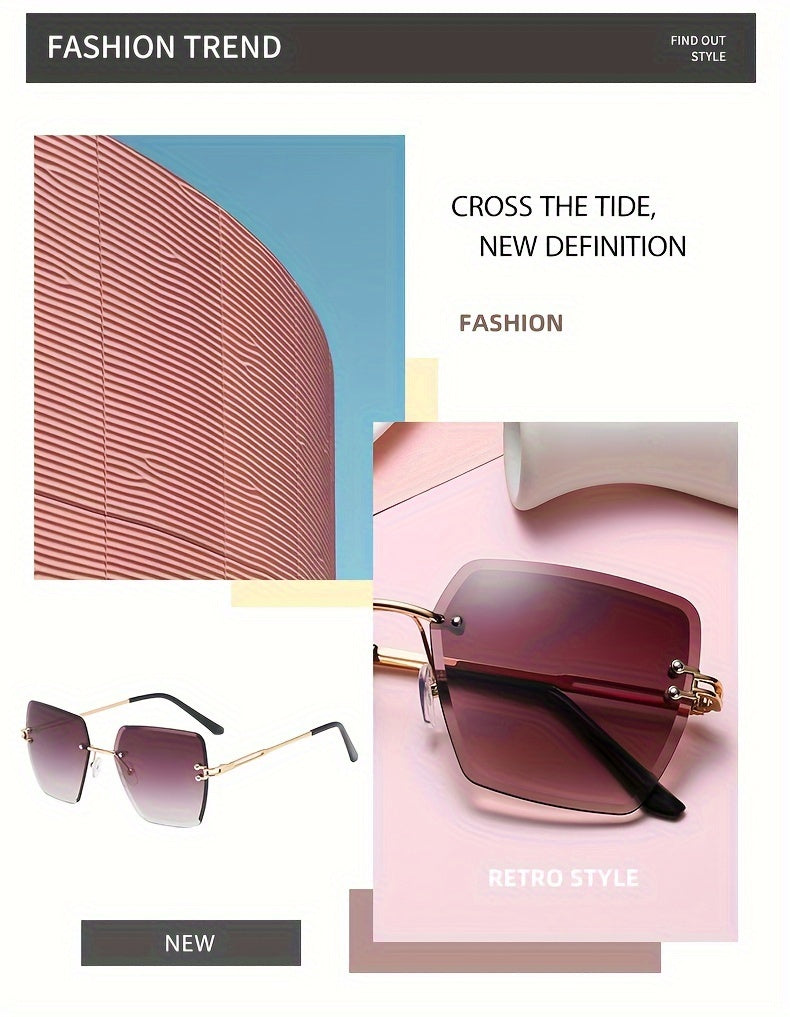 Fashion borderless ladies too glasses Y2K gradual change color trimmed lenses retro hollow metal bracket ladies