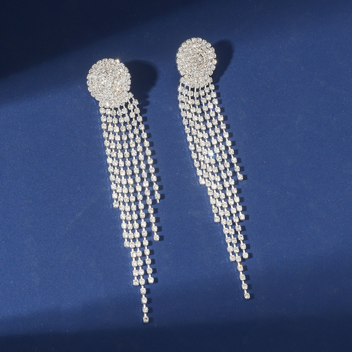 Exaggerated Long Rhinestone Tassel Earrings Dress All-Matching Graceful Eardrop Earring Women Bling Bling Crystal Rhinestone Drop Earrings