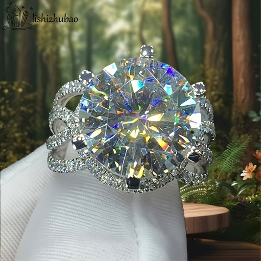 1PC S925 Silver Inlaid 4 Carat Moissanite Ring Fashion Retro Flowers Lotus Shape Elegant Temperament Men And Women Alike Gift For Your Favourite Her Him Holiday Gift Valentine's Day Anniversary Gift