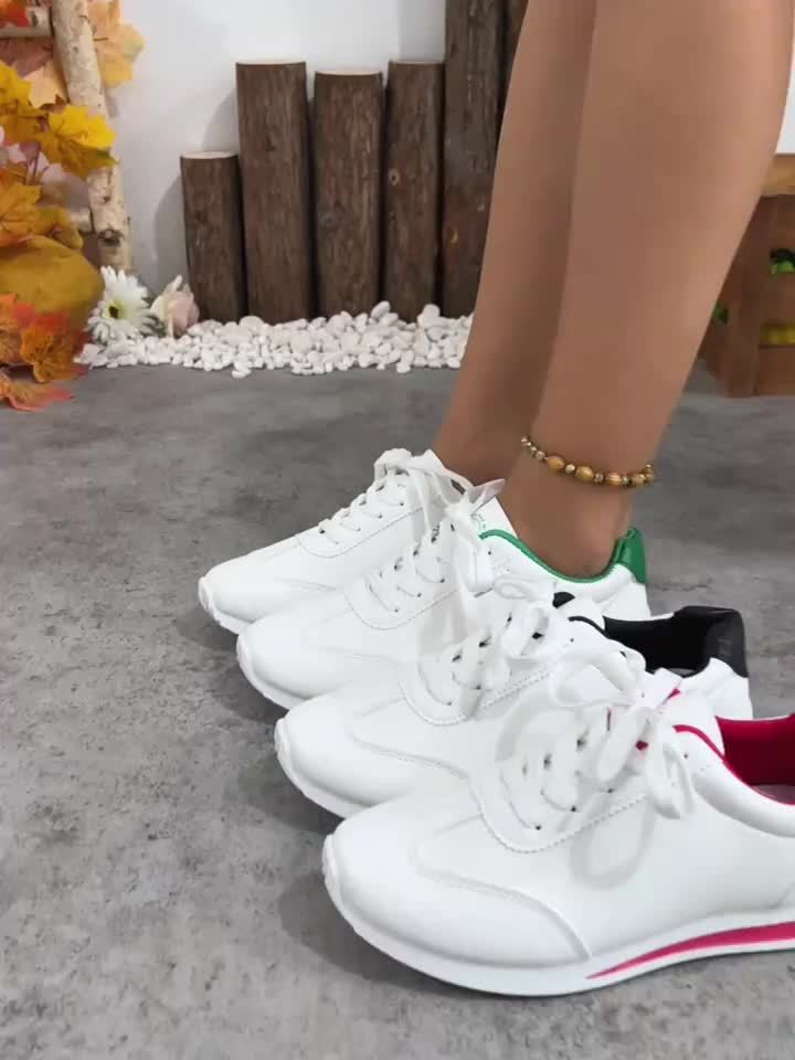 Women's Shockproof Sneakers - Chic Lace-Up Sneakers with Neutral Arch, Upper & Cushioned Insole - Minimalist /Korean Style Sole Suitable for Fashion-Forward Ladies
