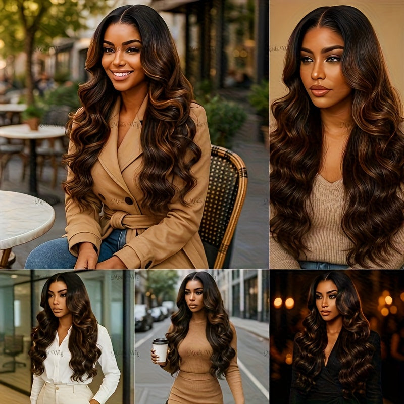 200% Density Human Hair Ombre Balayage Lace Front Wig with 13x6x1 HD T-Part Closure - Black to Blonde/Brown Highlights (P1B/2/30), Body Wave Multi-Ethnic Friendly Lace Wigs for Women, No Glue Needed
