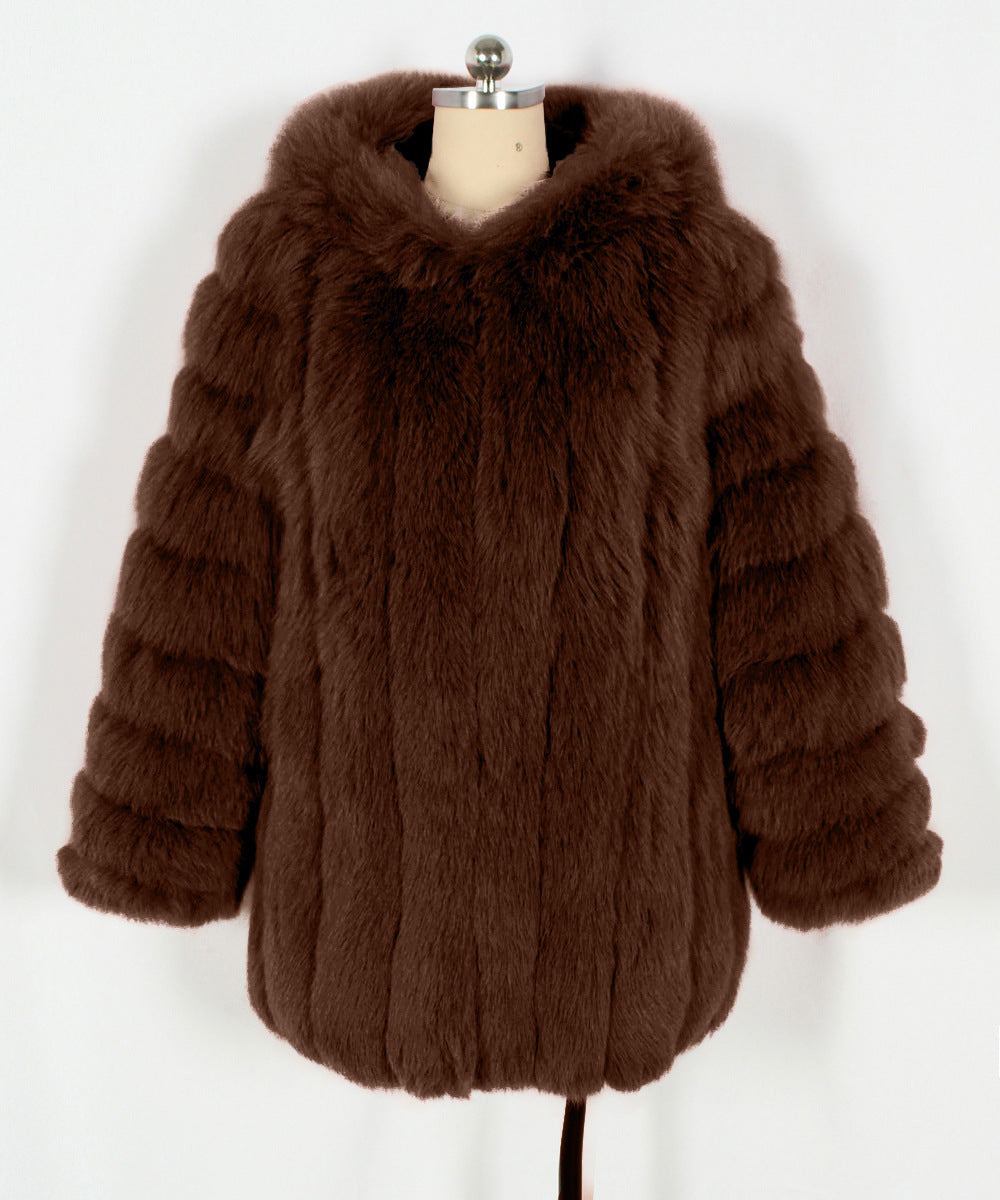 Plus Size, Plus-size Women's coat new European and American autumn winter faux fur warm fluffy plus-size Women's coat faux fox fur jacket fur winter wear plus-size fashion outwear