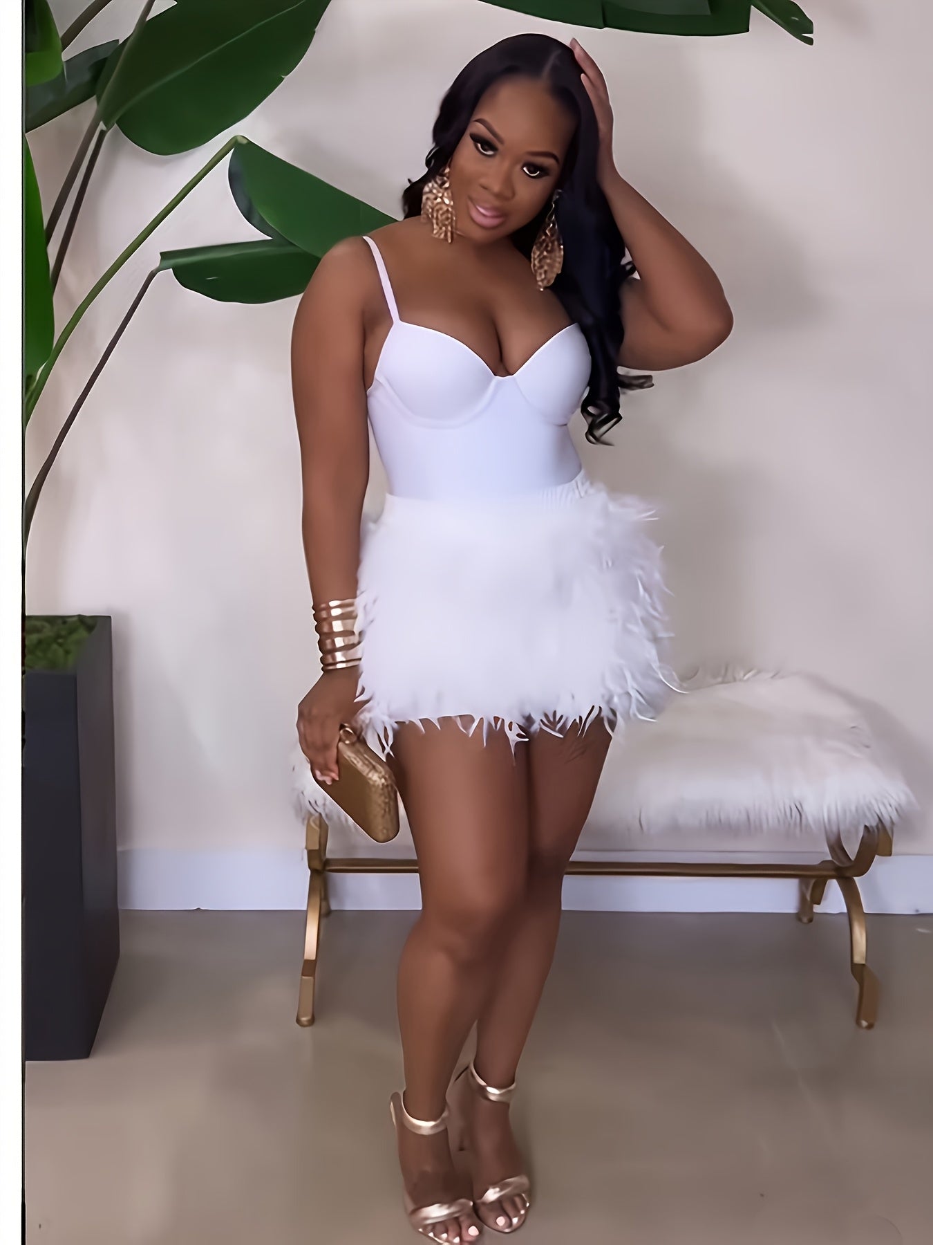 Women'S Solid Slim Stretch, 2pcs Sexy A-line Skirt, Jumpsuit With Chest Cushion And Short Skirt Set, Elegant And Sexy Waist Cinching Mini Skirt Suitable For Wedding Party And Club