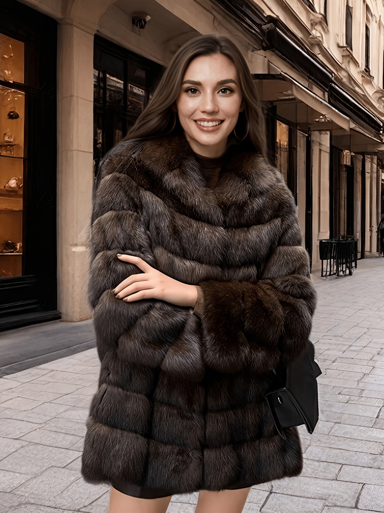 Women'S Elegant Luxury Winter Coat - Long Formal & casual Outerwear, Non-Stretchy Cold Weather Jacket for Parties, Office, Everyday - Elegant Women'S Outerwear, Party Wear, Sophisticated Design, Plush Texture, Stylish Winterw