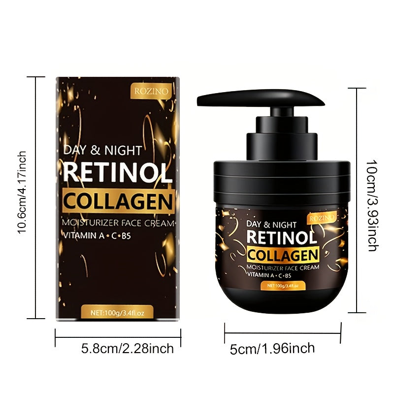 Retinol And Collagen Moisturizing Cream Enriched with Vitamin C And Hyaluronic Acid Provides Deep Hydration, Instantly Tightens And Lifts, And Enhances Skin Brightness. Suitable for All Skin Types, It Can Be Used Both Day And